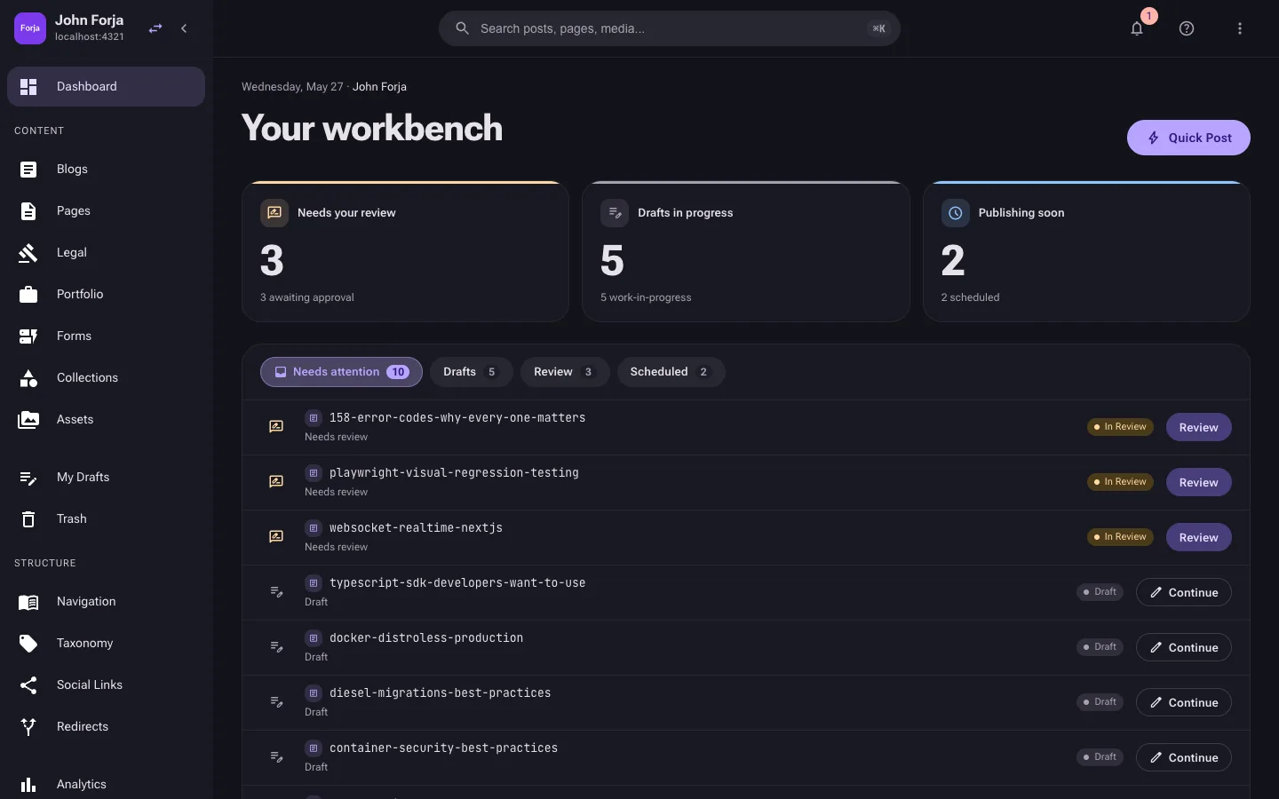 The admin dashboard layout: sidebar, top bar, and main content area